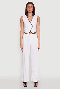Womens Linen Contrast Trim Vest, White, Size S