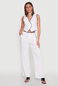 Womens Linen Contrast Trim Vest, White, Size S