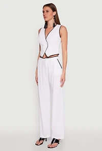 Womens Linen Contrast Trim Vest, White, Size S