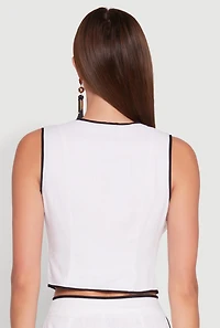 Womens Linen Contrast Trim Vest, White, Size S