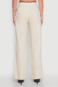 Womens Linen Contrast Trim Pants, Khaki, Size S