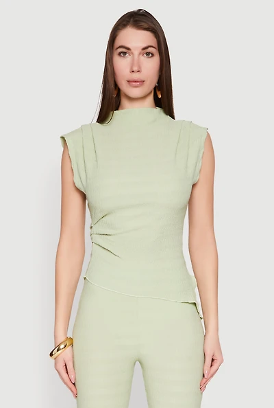 Womens Asymmetrical Hem Cap Sleeve Top, Green, Size S
