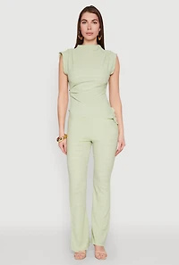 Womens Asymmetrical Hem Cap Sleeve Top, Green, Size S