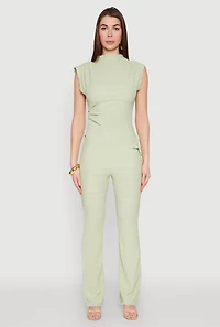 Womens Asymmetrical Hem Cap Sleeve Top, Green, Size S