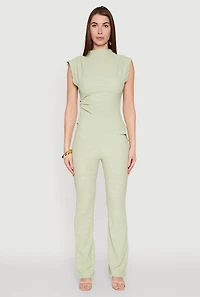 Womens Shadow Stripe Textured Knit Pants, Green, Size S