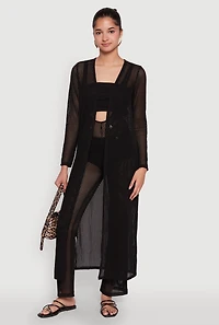 Womens Knitted Side Slit Long Sleeve Duster,