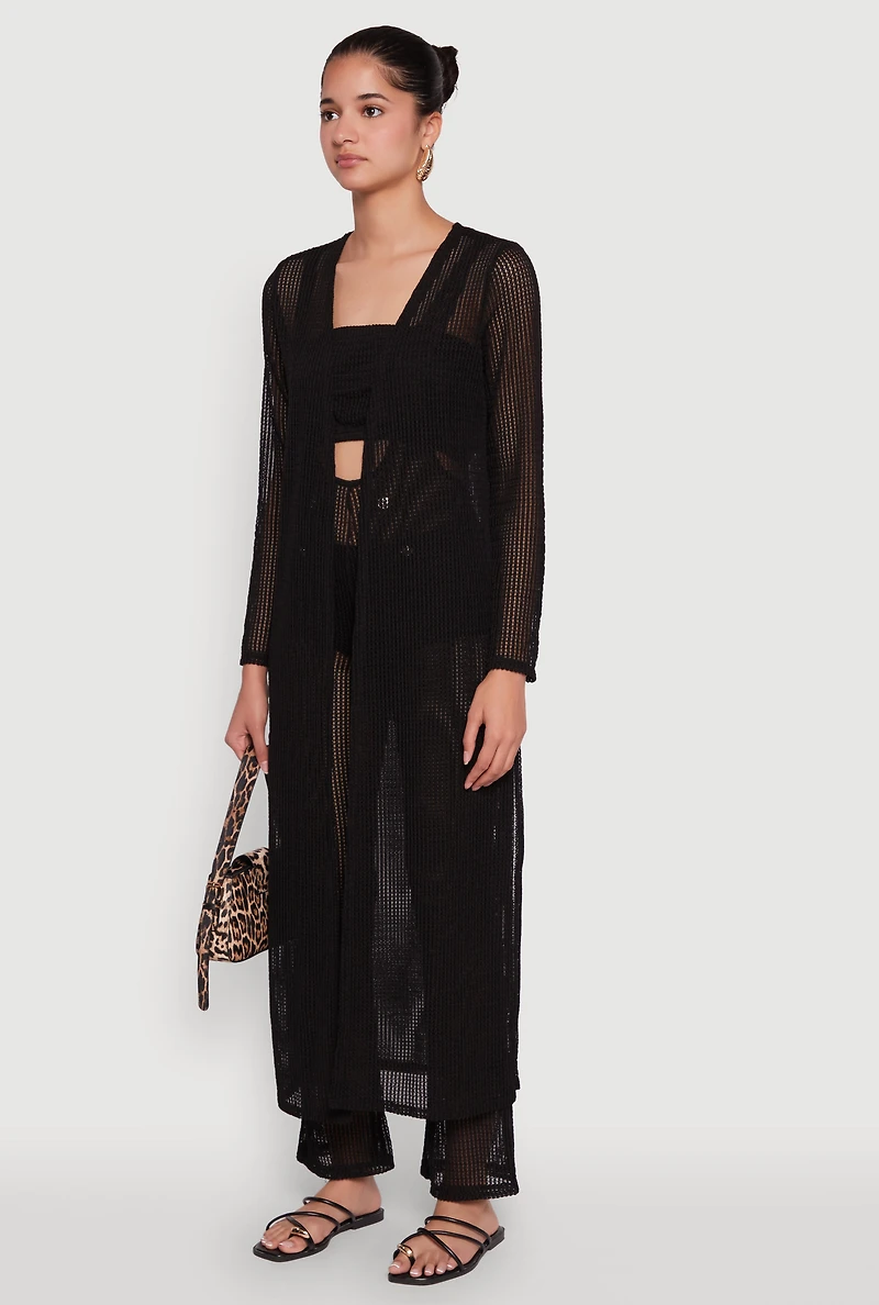 Womens Knitted Side Slit Long Sleeve Duster,