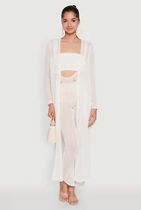 Womens Knitted Side Slit Long Sleeve Duster, White, Size XL