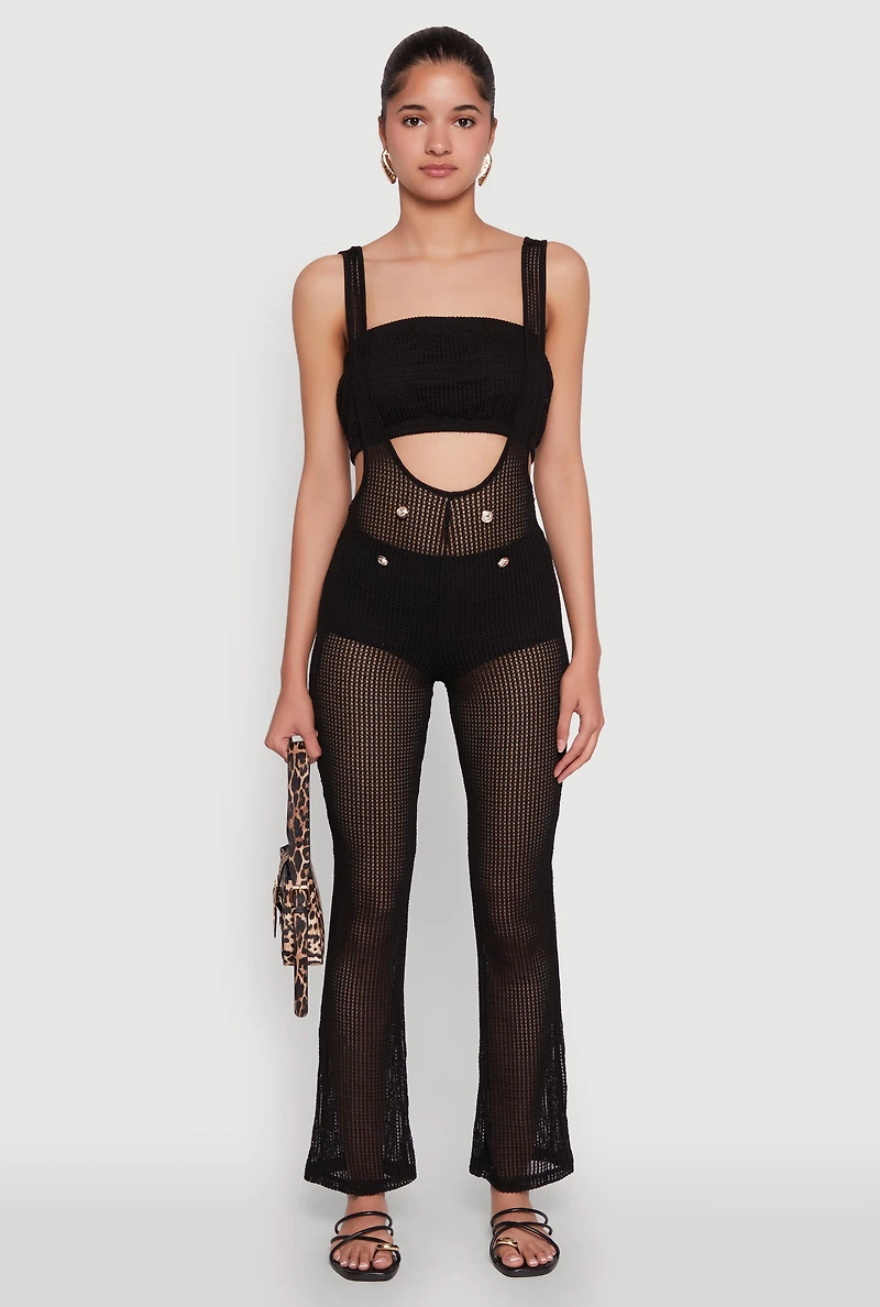 Womens Knitted Sheer Strapless Cropped Bandeau Top,