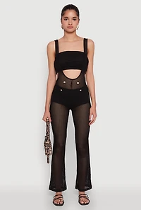 Womens Knitted Sheer Strapless Cropped Bandeau Top,