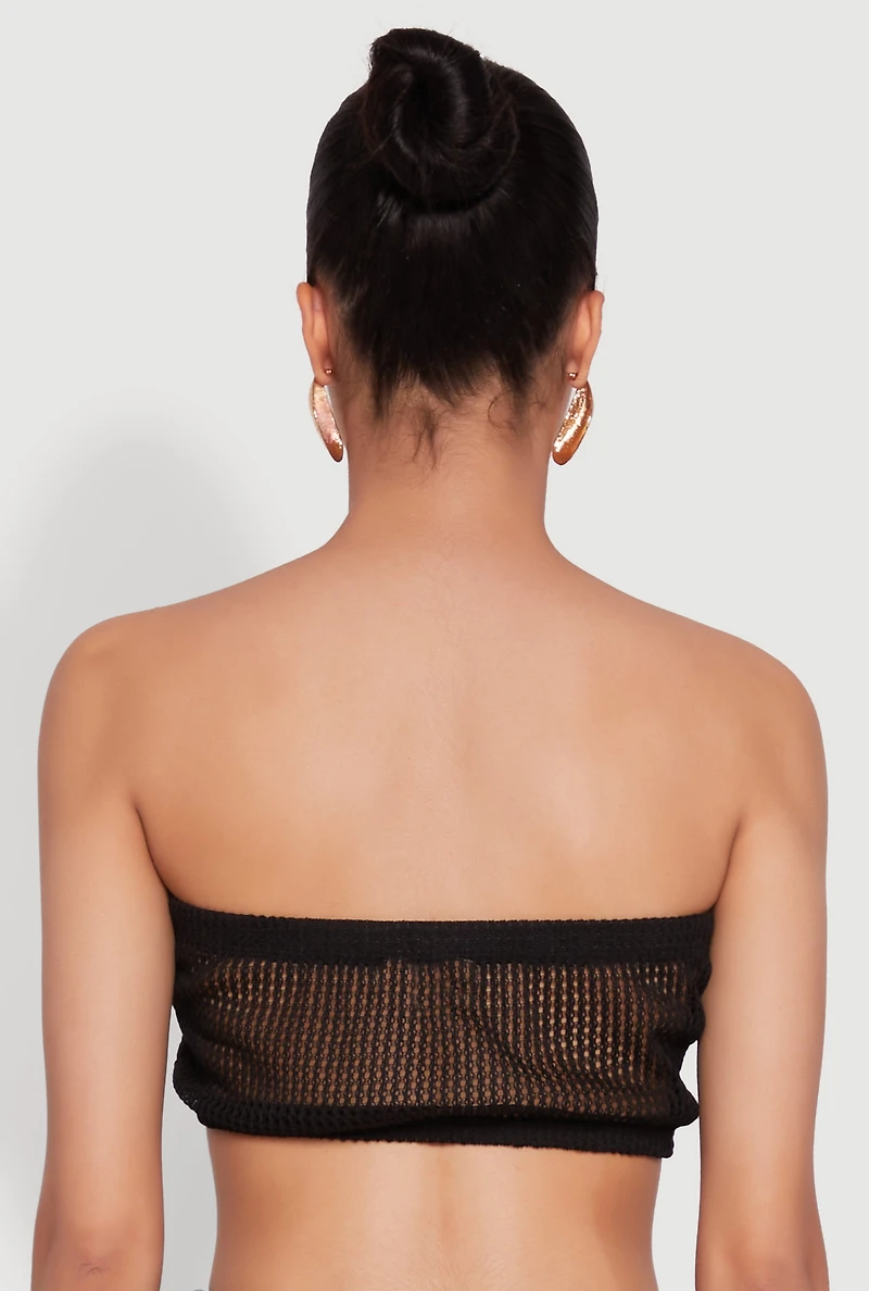 Knitted Sheer Strapless Cropped Bandeau Top