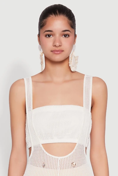 Womens Knitted Sheer Strapless Cropped Bandeau Top, White, Size S
