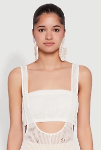 Womens Knitted Sheer Strapless Cropped Bandeau Top, White, Size S