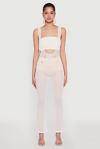 Womens Knitted Sheer Strapless Cropped Bandeau Top, White, Size XL