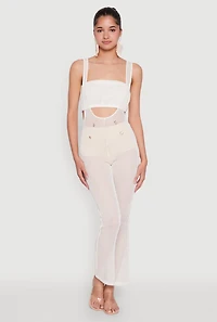 Womens Knitted Sheer Strapless Cropped Bandeau Top, White, Size S