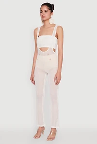 Womens Knitted Sheer Strapless Cropped Bandeau Top, White, Size XL