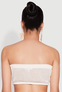 Womens Knitted Sheer Strapless Cropped Bandeau Top, White, Size S