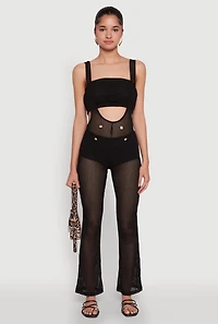Womens Stylish Knitted Suspender Flared Pants, Black, Size XL