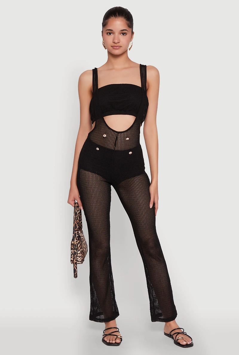 Womens Stylish Knitted Suspender Flared Pants, L