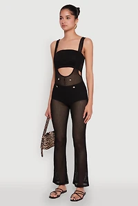 Womens Stylish Knitted Suspender Flared Pants, Black, Size XL