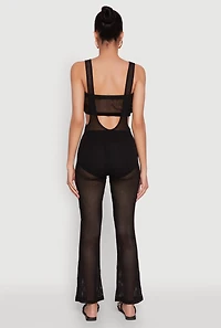 Womens Stylish Knitted Suspender Flared Pants, Black, Size XL