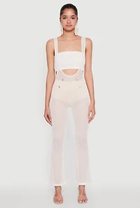 Womens Stylish Knitted Suspender Flared Pants, White, Size M