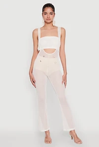 Womens Stylish Knitted Suspender Flared Pants, White, Size M
