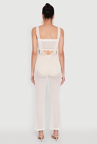 Womens Stylish Knitted Suspender Flared Pants, White, Size M