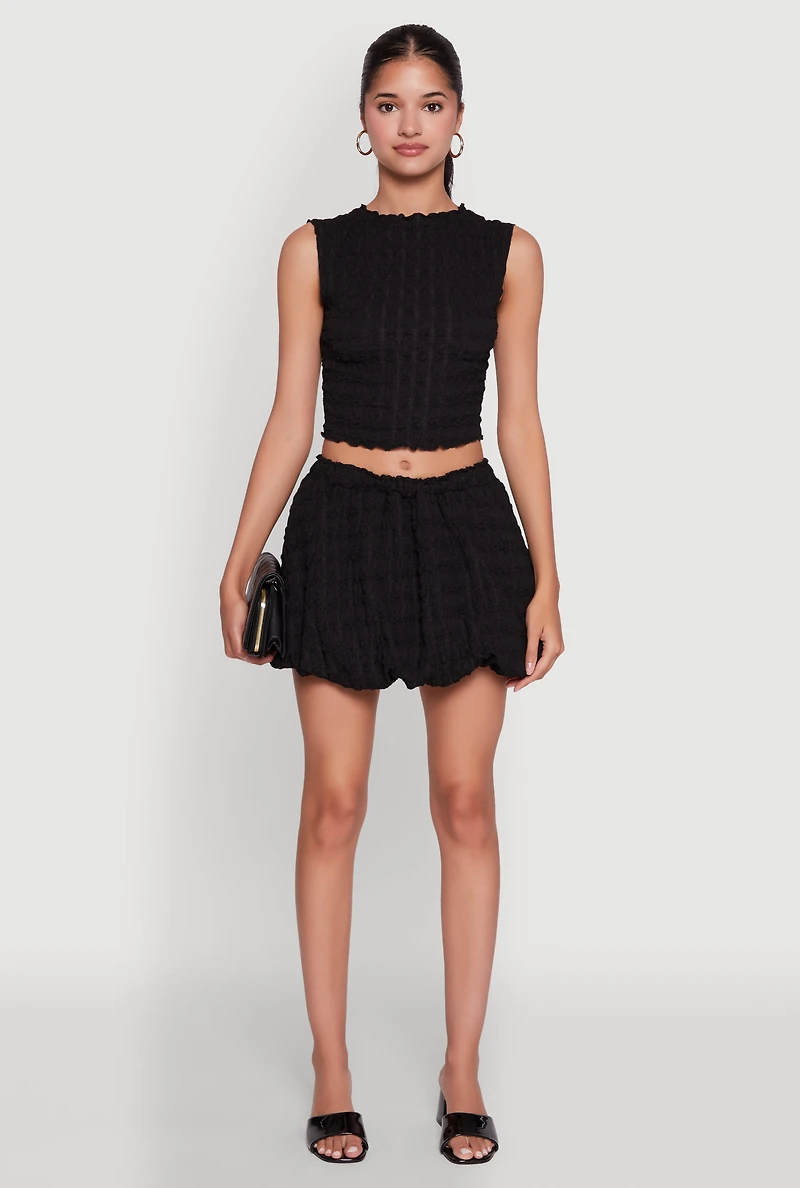 Womens Trendy Textured Knit Sleeveless Crop Top, Black,