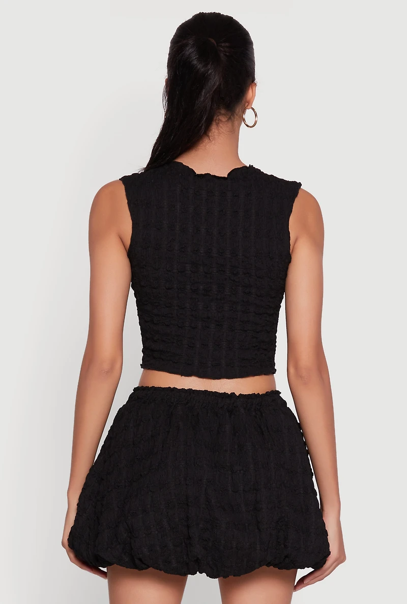 Trendy Textured Knit Sleeveless Crop Top