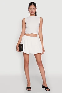 Womens Trendy Textured Knit Sleeveless Crop Top, White, Size M