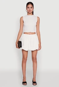 Womens Trendy Textured Knit Sleeveless Crop Top, White, Size M