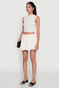 Womens Trendy Textured Knit Sleeveless Crop Top, White, Size S