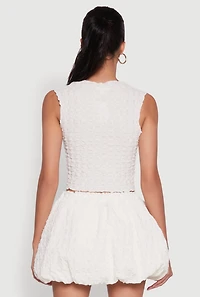 Womens Trendy Textured Knit Sleeveless Crop Top, White, Size S