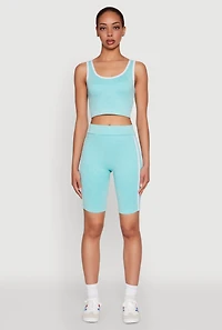 Womens Mineral Wash Varsity Stripe Biker Shorts, Blue, Size L-XL