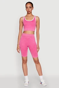 Womens Mineral Wash Varsity Stripe Biker Shorts, Pink, Size M-L