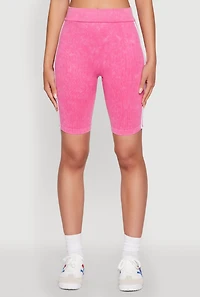 Womens Mineral Wash Varsity Stripe Biker Shorts, Pink, Size M-L