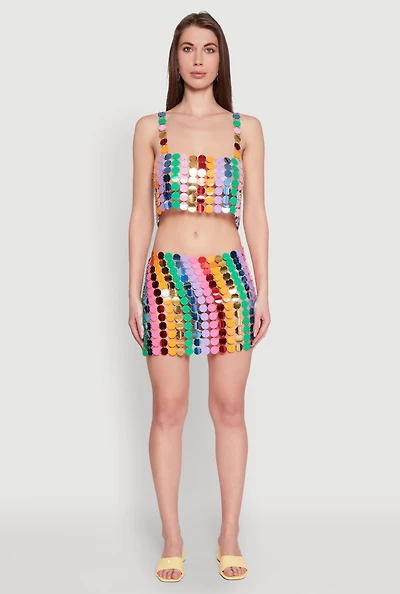 Color Block Sequin Mini Skirt