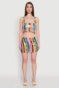 Color Block Sequin Mini Skirt