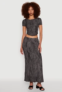 Womens Ribbed Knit Mineral Wash Cropped Tee, S
