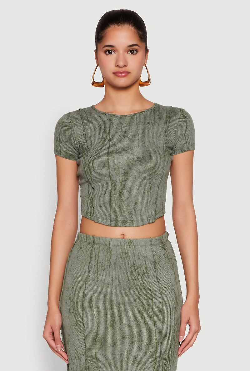 Ribbed Knit Mineral Wash Cropped Tee