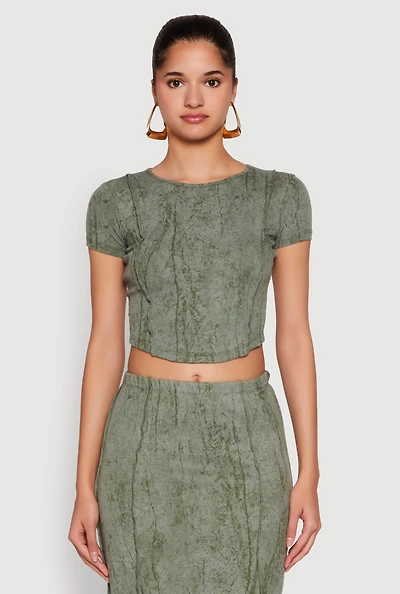 Ribbed Knit Mineral Wash Cropped Tee