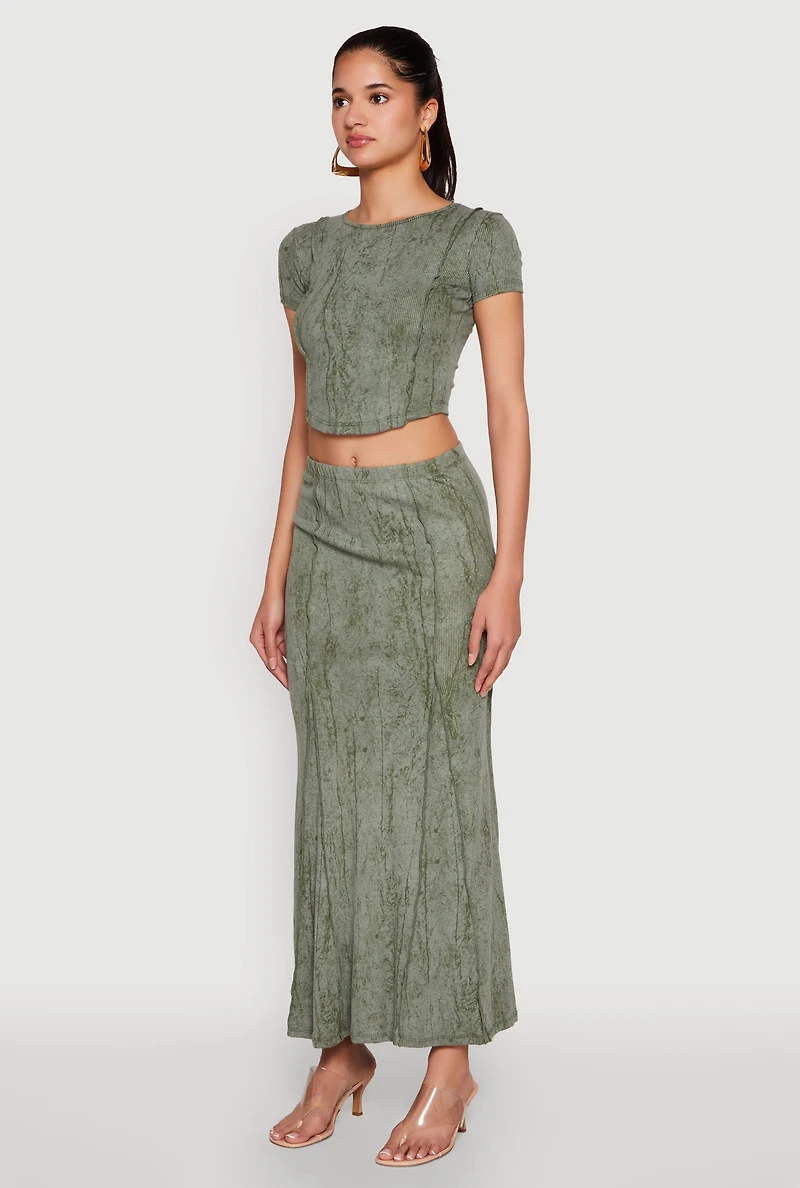 Ribbed Knit Mineral Wash Cropped Tee