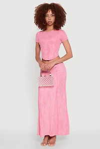 Womens Ribbed Knit Mineral Wash Cropped Tee, Pink, Size M