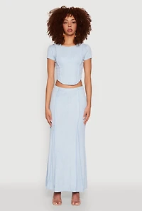 Womens Ribbed Knit Mineral Wash Cropped Tee,