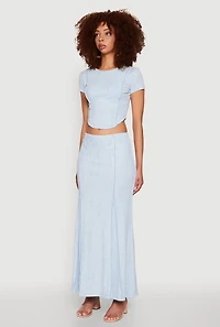 Womens Ribbed Knit Mineral Wash Cropped Tee,