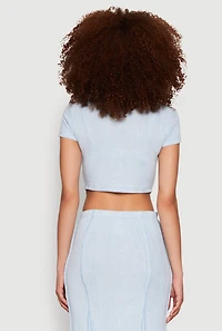 Womens Ribbed Knit Mineral Wash Cropped Tee,