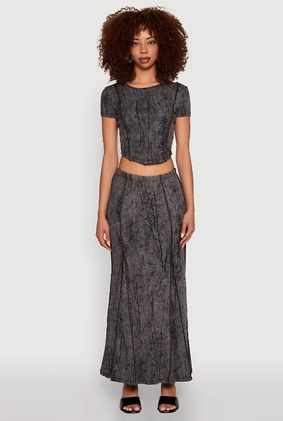 Womens Mineral Wash Pintuck Maxi Skirt, M