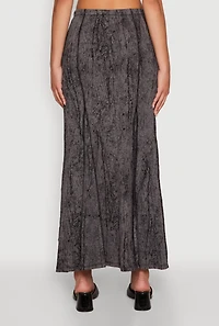 Womens Mineral Wash Pintuck Maxi Skirt, Black, Size L