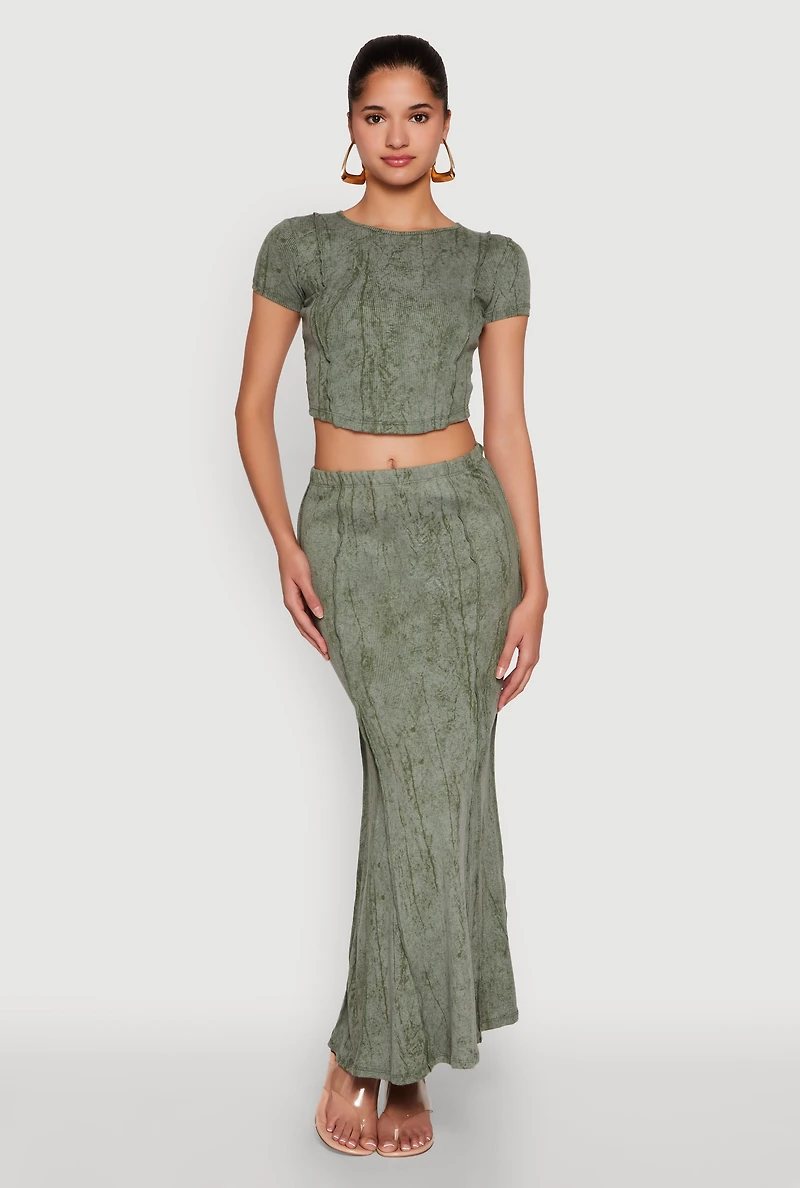 Mineral Wash Pintuck Maxi Skirt